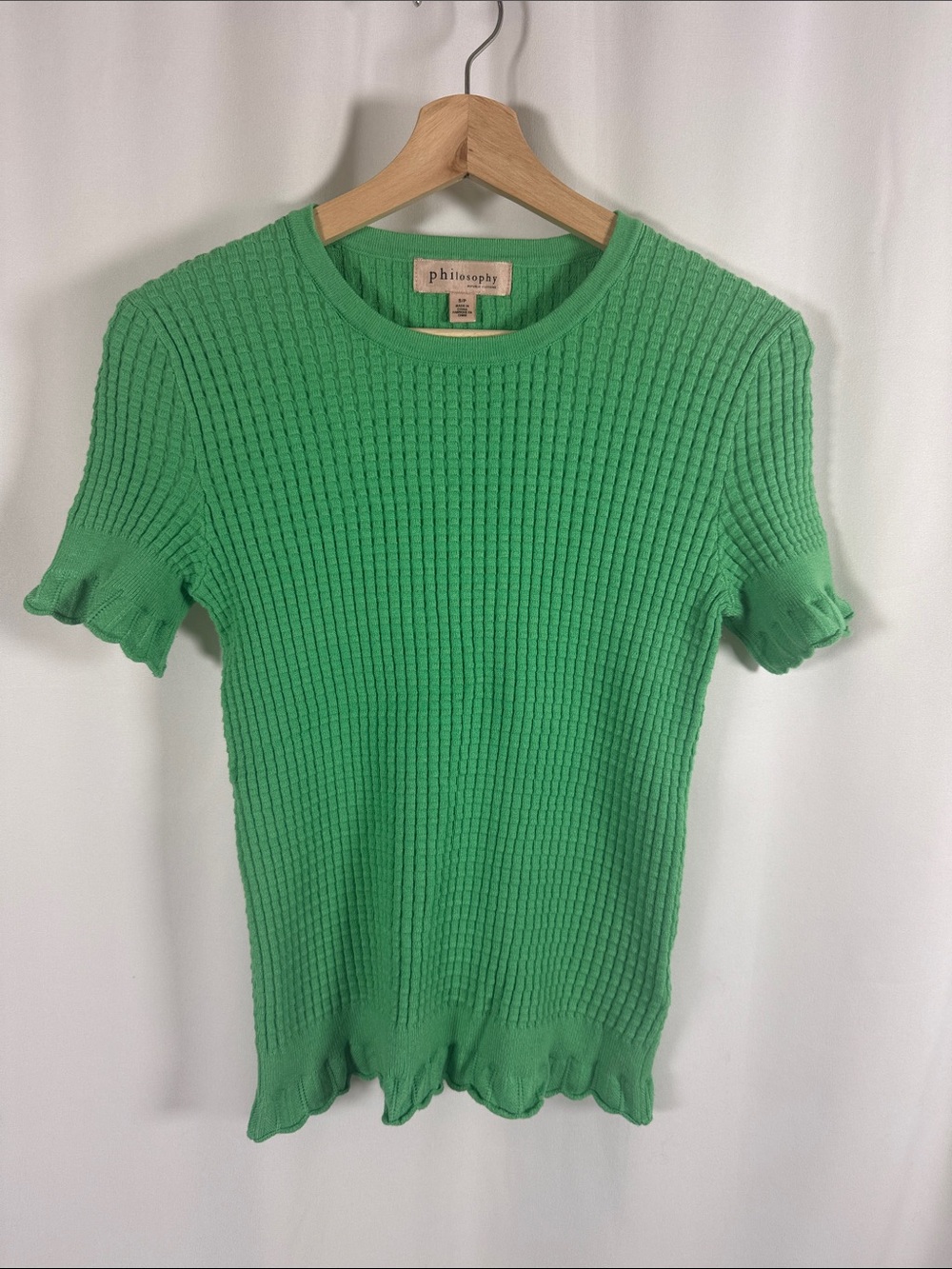 Philosophy Bright Green Ribbed Short Sleeve Knit Top